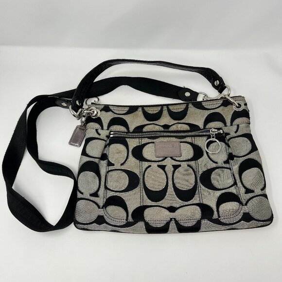 Coach Poppy Signature Crossbody / Shoulder Bag / Purse Black Silver J1163-18135 - Picture 1 of 11